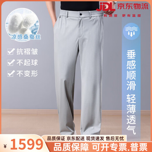 Vieruodis silk wide-leg men's casual pants summer thin loose straight sports trousers middle-aged dad ice silk men's pants Contact customer service to note the color M Recommendation 110-130 Jin Jin equals 0.5 kg