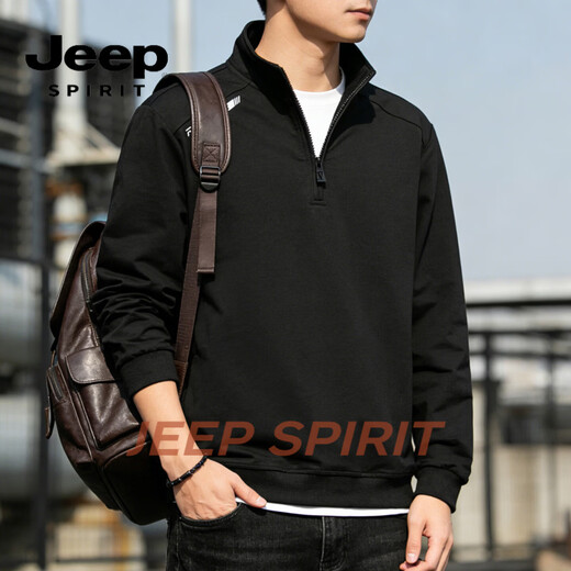 JEEP SPIRIT half zipper stand collar sweatshirt men's 2026 spring new casual loose long-sleeved top jacket men's black M 90 - 110 Jin Jin is equal to 0.5 kg
