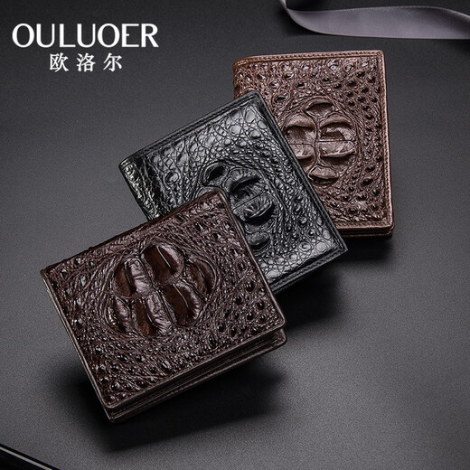 Oulol Thailand Crocodile Leder Kurzer Brieftasche Herrener Leder Business Mode Wallet Multi-Card großer Kapazität Brieftasche dickschwarzer Bauch