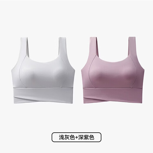 Catman Sports Bra Women's Fitness Running Shockproof Yoga All-in-One Vest Bra Push Up Anti-Sagging 2026 New Light Gray + Dark Purple XL 38/85ABC Suitable for 120-140Jin Jin equals 0.5kg