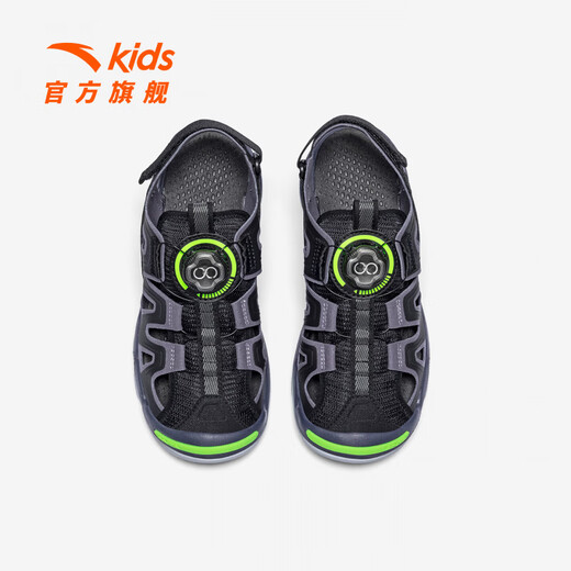 ANTA (ANTA) children's sandals, boys' toe-cap beach shoes, 26 summer Qingyu 2-knob buckle anti-slip outdoor students, black/basalt gray-1 34