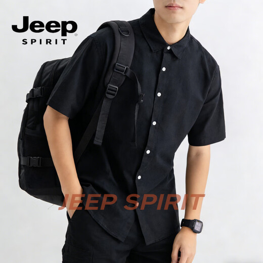 JEEP SPIRIT short-sleeved shirt for men 2026 summer loose Japanese style Hong Kong style simple versatile work shirt casual top green M (90-120Jin Jin equals 0.5 kg)