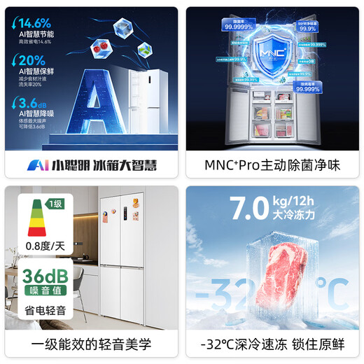MeiLing Beluga 450/Xiaoxing 553 liter cross-door ultra-thin zero-level embedded automatic ice making bottom cooling dual system dual cycle first-level air-cooled refrigerator BCD-450WSPU9CIZX