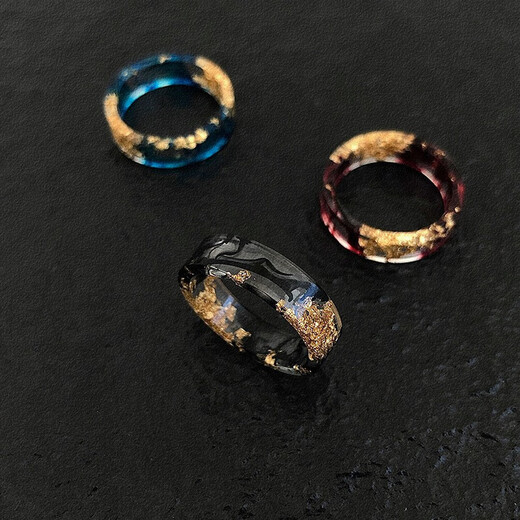 Colorful ink ring couple Internet celebrity ins2022 new resin gold foil original personality niche ring blue gold