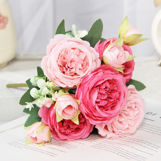 Yaowanxi artificial flower 5 small roses Korean style Persian peony artificial flower home wedding rose bouquet decoration yellow