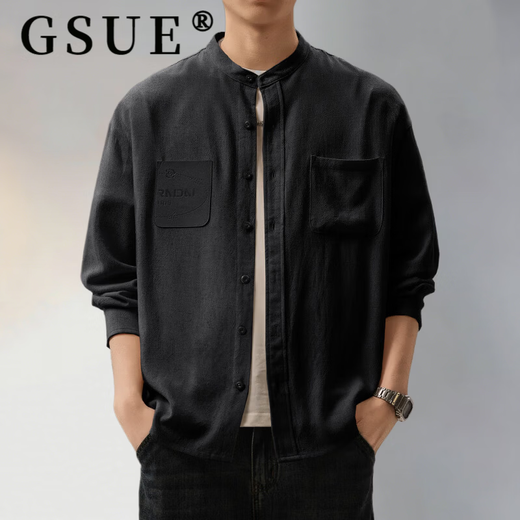 GSUE new Chinese style linen cardigan long-sleeved shirt men's spring and autumn new smart commuter stand-up collar retro shirt jacket Maben 4XL suitable for 210-230Jin Jin equals 0.5 kg