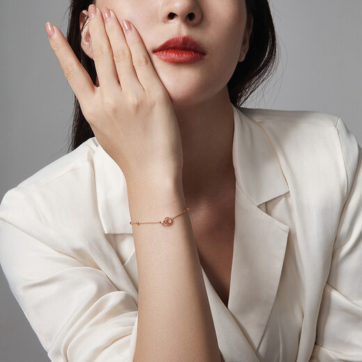 Saturday Fortune (ZLF) 18K gold bracelet interlocking series rose gold simple double ring color gold bracelet T yellow-16cm + tail chain 3cm (0.9-1.2g)