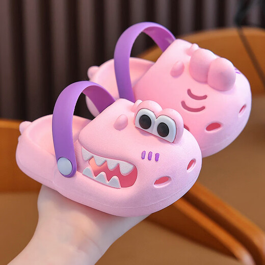 Gesufan children's slippers summer new small dinosaur cartoon non-slip soft bottom children's indoor home boys' children's slippers green 26/27 inner length 17 suitable for feet 16 cm long