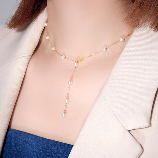 Liuguifu Jewelry 18k gold necklace freshwater pearl clavicle chain thin chain set chain birthday gift for girlfriend