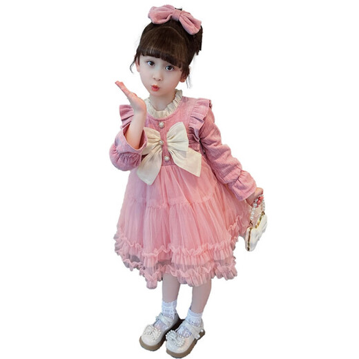 G.duck little yellow duck children's clothing girls' dress autumn and winter velvet children's princess dress small and medium-sized children's fashionable bow skirt burgundy size 100 recommended 2~3 years old 90-100cm cm