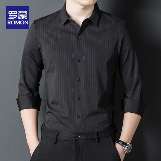 Romon Brand Young y Middle-Ehel Heads New Black Striped Striped Middle-Eding Dad Autfit Business Casual sin escaladera Camisa anti-wrinking 9926-Shangqing 170/M [sugerido 95-120Jin [Jin equivale a 0.5 kg]]]