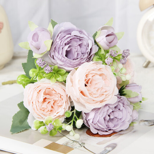 Yaowanxi artificial flower 5 small roses Korean style Persian peony artificial flower home wedding rose bouquet decoration yellow