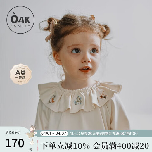 OAK FAMILY spring and summer pure cotton new children's long-sleeved solid color lotus leaf collar top girl baby shirt Mi Xing 110 cm