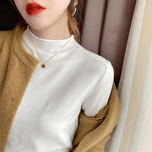 妃丽慕尚时尚半高领针织衫女秋冬季设计感薄款修身显瘦长袖上衣打底毛衣 681橘色 M