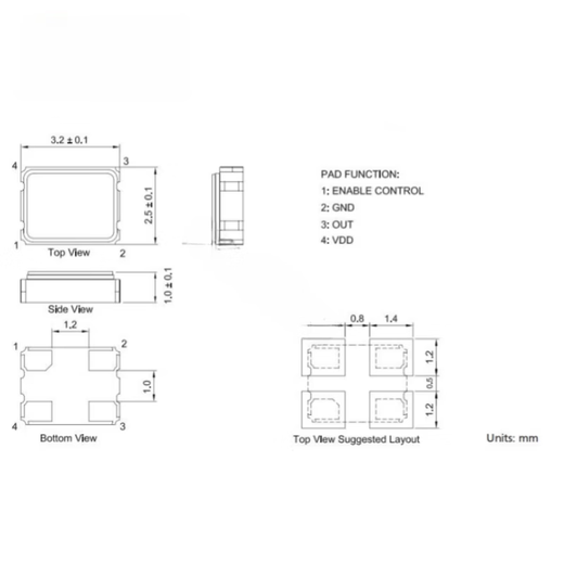 3225 патч 8M10M12M13.56M16M20M24M25M26M27.12M30M32M50M 12 МГц 3225 активный 1,8 В