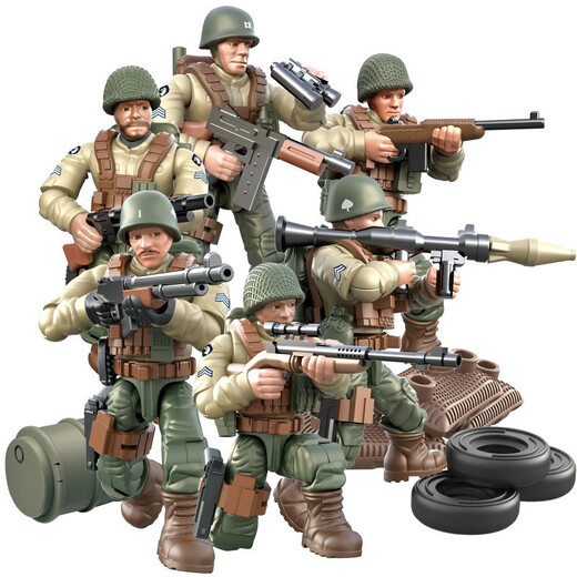 九狮王小兵人玩具人偶拼装关节可动二战模型积木仔军事玩具可摇变形 9902特jing队8人