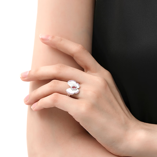 Muye Zhang Wen's same style natural colored treasure 925 silver pink gemstone ring Butterfly open ring original design jewelry Butterfly open ring 11-12# 0.34 carat