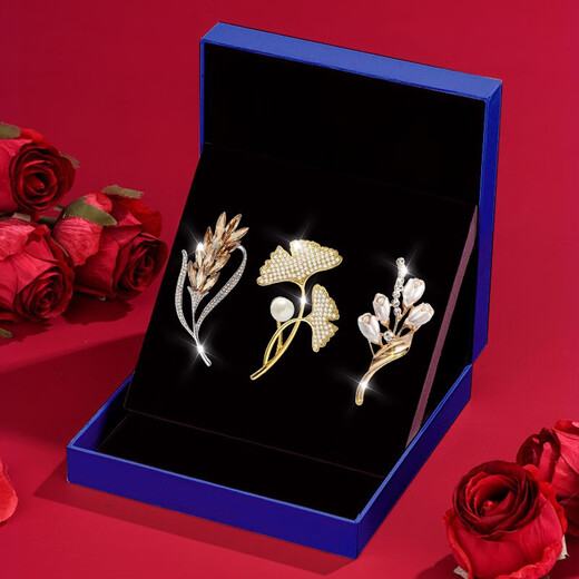 Dawn color brooch, high-end women's light and luxurious birthday gift, practical wheat ear flower corsage set, suit lapel pin gift, H115 selected brooch three-piece gift box