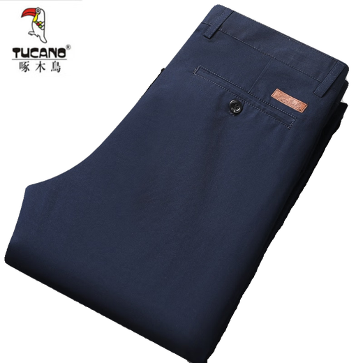 
Woodpecker (TUCANO) men's pure cotton casual pants spring and autumn thin trousers middle-aged high waist deep crotch straight pants loose daddy suit pants 9855 navy 29 [waist circumference 2 feet 2]