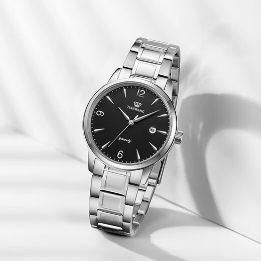Tian Wang Watch Casual Belt Quartz Watch Modestudent Paar Uhr Uhr Valentinstag Geschenk für Freundin Schwarzes Zifferblatt Steel Belt Herren Uhr 3887