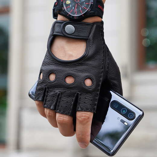 Lootis NOOLDERS men's half-finger retro driving deerskin gloves retro motorcycle riding driving gloves half thin dark brown L size