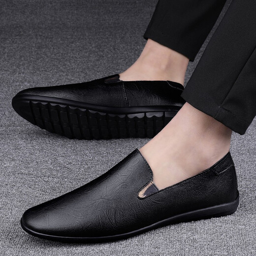 CLOHOO leather shoes men's spring and summer business casual shoes men's comfortable beanie shoes formal soft sole driving one-on-one men's shoes black 40 leather shoe size