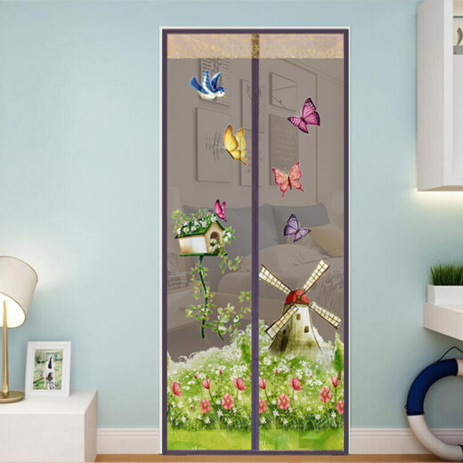 Diyin DIYin household Velcro anti-mosquito door curtain magnetic high-end screen door summer anti-fly and anti-mosquito gauze curtain free punching windmill 85*210cm needs to be customized