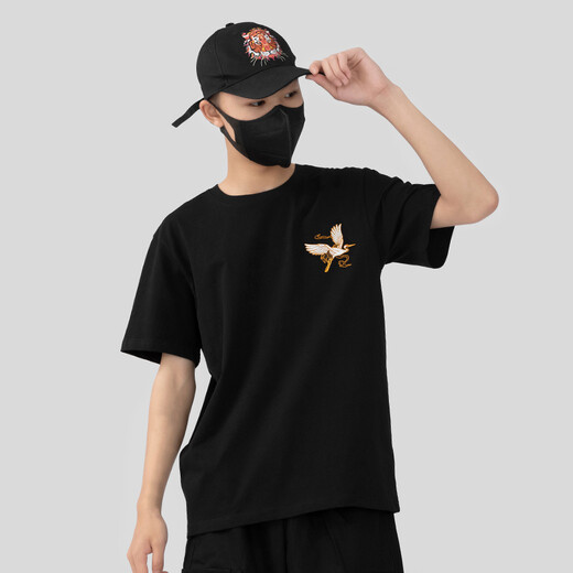 
Denon supreme short-sleeved embroidered T-shirt for men and women fashion brand summer Chinese style Monkey King pure cotton loose national trend couple T-shirt T733 black M-size (recommended 95-115 Jin [Jin equals 0.5 kg])