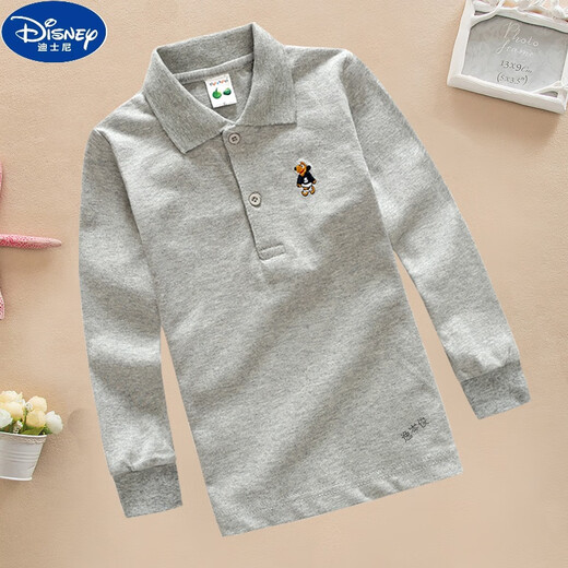 迪士尼（Disney）儿童白色T恤男童POLO衫童装打底衫纯棉翻领上衣女童秋衣校服 白色长袖9888-2 22码160cm