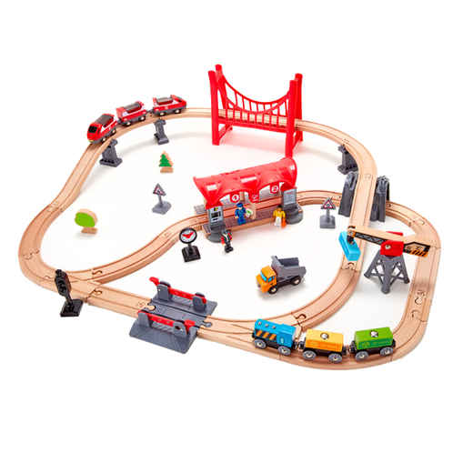 Hape德国hape火车轨道玩具儿童火车木质积木拼插轨道套装儿童节礼物 火车轨道多功能套E3730