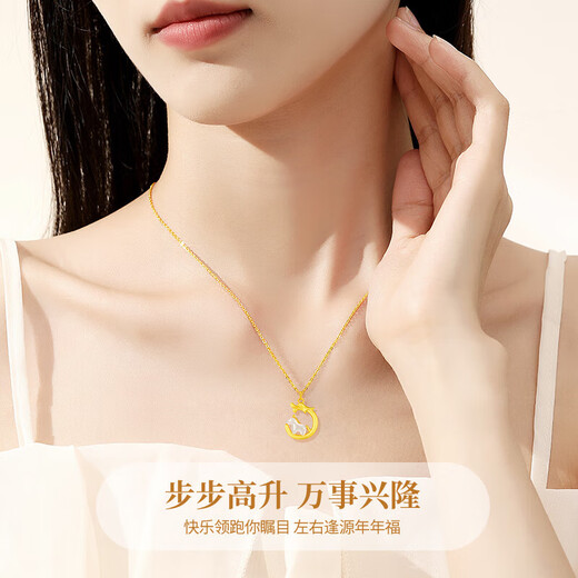 China Gold (CHINA GOLD) Dragon and Horse Spirit Year of the Horse and Animal Year Gold Necklace Women's Foot Gold Zodiac Horse Pendant Birthday Gift for Girlfriend and Wife Year of the Horse and Animal Year Pure Gold Pendant Free Silver Chain