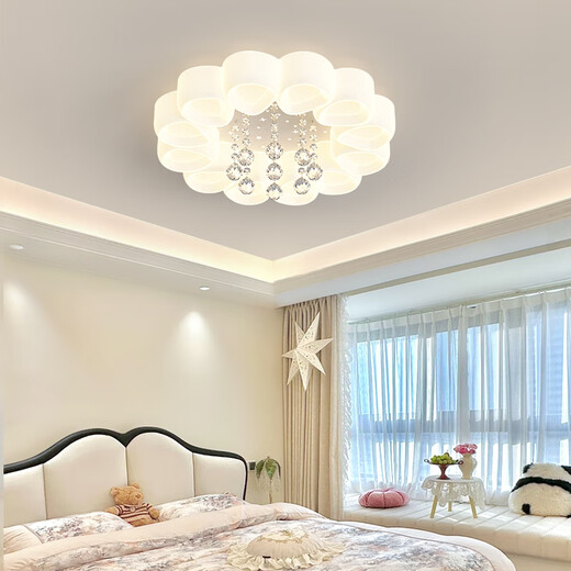 Luz de techo de dormitorio laiqi Luz de crema de cristal nórdico Estilo de dormitorio principal Lámpara de amplio espectro Comportamiento de ojos Lámpara de habitación para niños Guangdong Zhongshan YH695+46cm+45W Control remoto Wuji+Soporte Control de clase Xiaoai Control
