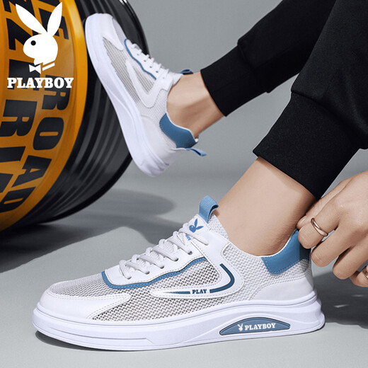 Playboy (playboy) Chaussures décontractées Chaussures masculines 2025 Chaussures d'été Chaussures de panneau de maille pour hommes Boulanges de sport blanc respirant Bailan 42
