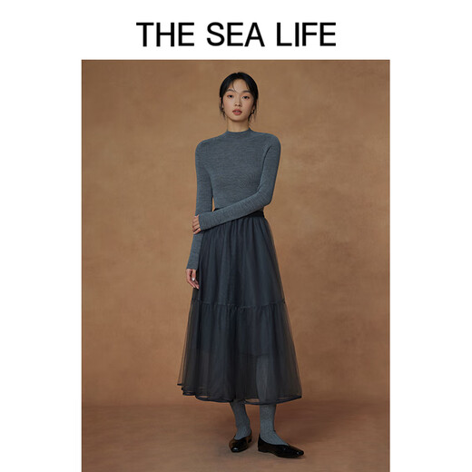 
THE SEA LIFE Ou Hai Yisheng Skirt for women 24 autumn light and delicate hazy feeling flowing mesh skirt B13117 Cloisonné Gray L