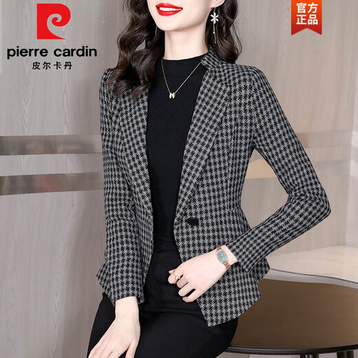 Pierre Cardin (pierre cardin) blazer women's spring, autumn and winter 2025 new style small fragrant style versatile fashionable temperament top Houndstooth XL 110-120Jin Jin equals 0.5 kg