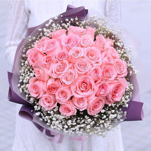 HuaDe Flower Express 33 rose bouquet birthday gift for girlfriend same city delivery Moonlight Lover 33 pink roses | JD427 Normal price