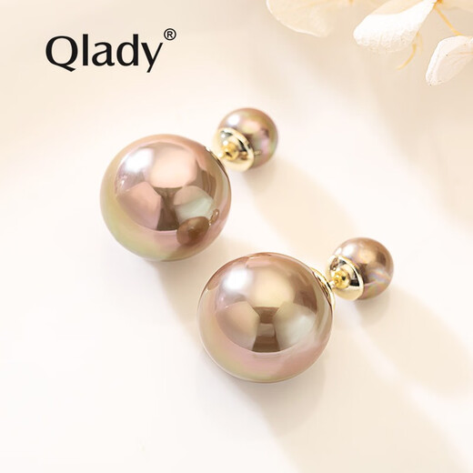 Qlady women's double-sided earrings 925 silver pearl earrings for female students, Korean style temperament, Korean personality, simple and sweet earrings, female fashion internet celebrities, the same decorative earrings, crown style - champagne gold