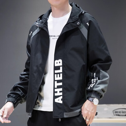 ROMON Jacket Men's 2025 Autumn and Winter Jacket Trendy Brand Workwear Velvet Top New Style Handsome Hooded Jacket Men's Black Gray 2117 Regular Style XL