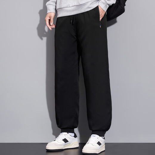 RFKU加厚加绒裤子男冬季宽松束脚裤直筒休闲裤男士潮流运动保暖棉裤 黑色-束口 XL (120-145斤)