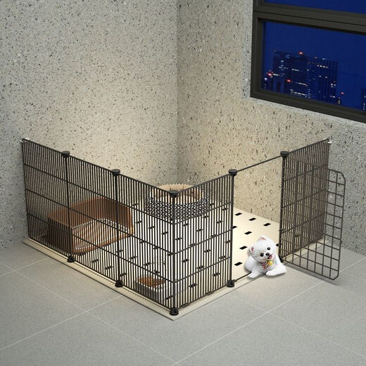Raft core dog fence indoor door fence dog punch-free fence encrypted wire mesh pet puppy kennel small dog cage encrypted mesh/3 pieces-73*37*47 standard