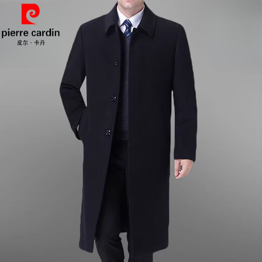 Pierre Cardin Autumn y Invierno de la chaqueta de cachemir masculina de mediana edad Wool lana de lana de lana larga al viento de rodilla Dad Top Long Negro (espesado con terciopelo) 1310-1 XL (180) recomendado 140-155 Jin [Jin equivale a 0.5 kg]