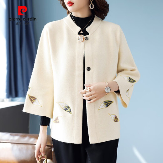 皮尔卡丹（pierre cardin）妈妈秋装2024新款外套洋气风衣40岁50中老年女装春秋呢子短款大衣 6219粉色+裤子 L (建议105-120斤)