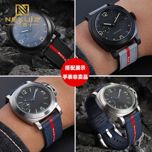 Nexuiz adapté à Panerai Stealth Pam1391 / 1565 Luna Rossa Series Nylon Rubber Watch Strap 22 24 26mm Blue Original Line Silver Buckle 24 mm (largeur d'interface)