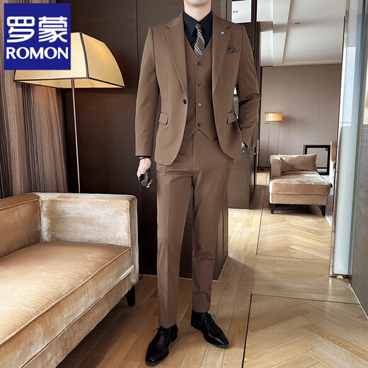 ROMON Costume simple léger et mature pour homme, grande taille, veste de costume, slim, pour les déplacements formels, marié, belle robe de mariée, costume bleu marine + gilet + pantalon + chemise blanche et cravate 2XL (54)