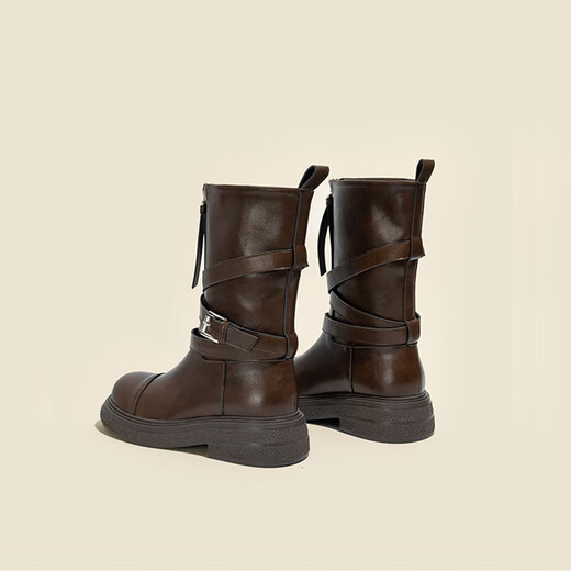 Neun-Zoll-Sonnenschein Maillard Midrohr Martin Boots Frauen Kurzstiefel 2025 Frühling und Herbst neue Frauenschuhe Western Retro Round Zehen dicke Ferse-Modestiefel mittelschwere Stiefel Frauen Brown 39