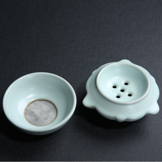 Xunru Ru kiln tea drain Kung Fu tea set accessories filter high-end ceramic tea ceremony tea filter tea residue mesh tea drain set Tianqing lotus tea drain set