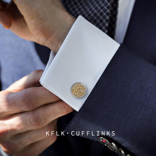 
KFLK French cufflinks men's sleeves and shirt buttons business gift shirt high-end cuff buttons metal lettering customization new product Changle Weiyang Cufflinks silver background gold lettering
