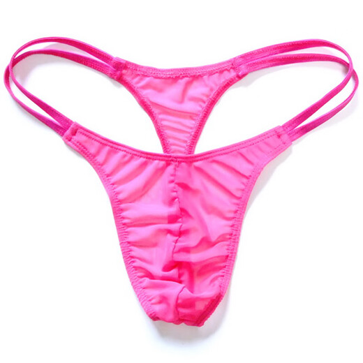 Ye Zimei men's sexy thong transparent mesh low-waisted thin strap T-pants ultra-thin see-through sexy tight underwear for men rose red one size