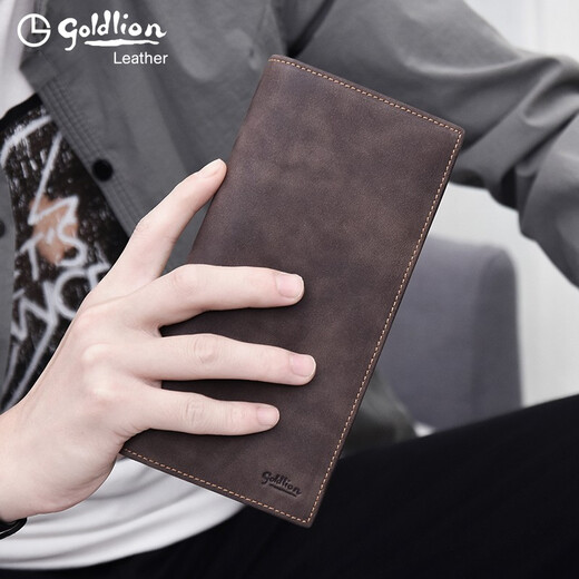 Goldlion Herren Brieftasche Langes echtes Leder -Retro -Brieftasche vertikaler Geldbeutel weicher Kuhwahnsinn einfacher Freizeit -Ticket -Clip Valentinstag Geschenk Brown [offizielle Genehmigung - eine gefälschte und zehn Bußgelder]