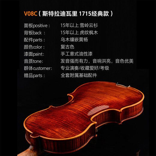 克莉丝蒂娜（Christina） V08C小提琴专业考级进阶手工实木独板演奏成人学生儿童初学入门 1/2身高130cm以上